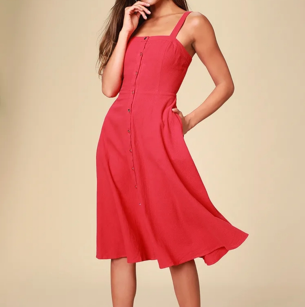 Lulu's Pippie Red Button Front Midi Dress